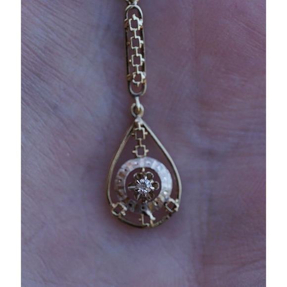 Jewelry - Antique 14k Solid‎ Gold Old Mine Cut Diamond Filigree Hand Engraving Pendant